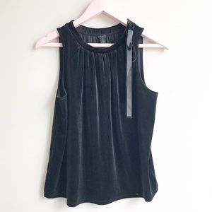 Ann Taylor Black Bow Velvet Ruched Top